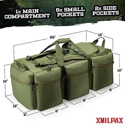 100L Large Military Duffle Bag Deployment Duffel Bag Sports Equipment Travel Luggage Bag with Detachable Backpack Straps… - color: Olive Green