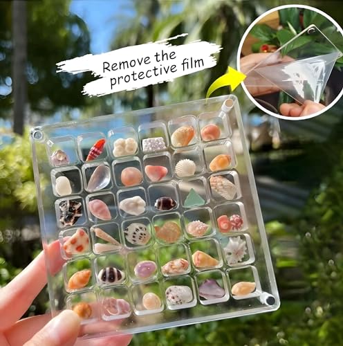 Artlunar 36 Grids Acrylic Display Box, Approx. 12 x 12 cm Clear Magnetic Shadow Box for Seashell, Rock, Crystal, Thimble Collection, Mini Trinket Display Holder for Collector