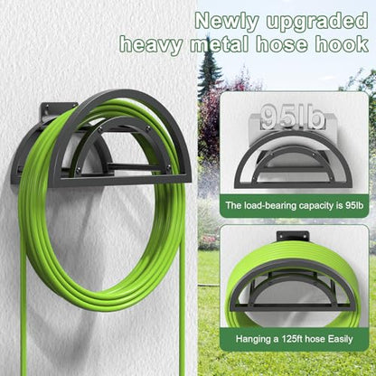 OLV Hose Holder Wall Mount, Outdoor Water Hose Holder Holds 125-ft Hose, Heavy Duty Metal Detachable Hose Hanger Reel Storage Organizer, Hose Rack for Outside Garden Lawn Yard Farm, Black