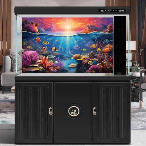 Under The Sea Aquarium Background Underwater Scene with Coral Reef Fish Tank Backdrop Tropical Plants Fishes Natural Ocean Underwater Sunset Seascape Terrarium Background Ocean Theme Backdrop 36x20in