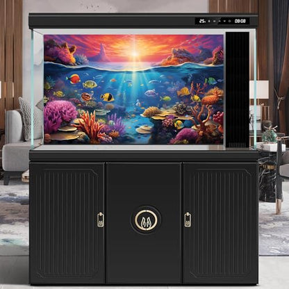 Under The Sea Aquarium Background Underwater Scene with Coral Reef Fish Tank Backdrop Tropical Plants Fishes Natural Ocean Underwater Sunset Seascape Terrarium Background Ocean Theme Backdrop 36x20in