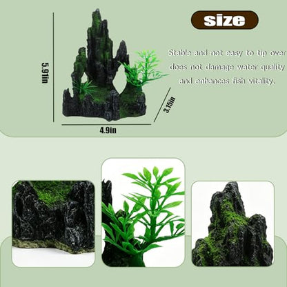 Aquarium cave Decoration Set, Fish Tank Hiding cave Accessories, Betta Fish Hiding Place, Suitable for Betta Fish, Guppies, Shrimp, etc. (Includes 4 Artificial Aquatic Plants)