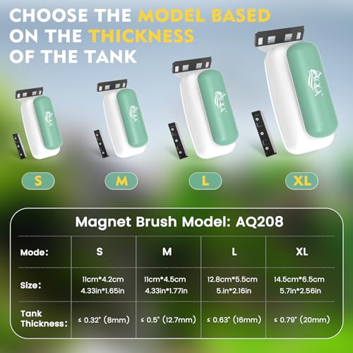 AQQA Aquarium Magnet Glass Cleaner - Enhanced Magnetic Fish Tank Cleaner with 2 Types of Blades, Self-Floating Aquarium Glass Scrubber Algae Scrapers for up to 0.5" Thick Glass/Acrylic Aquariums (M)