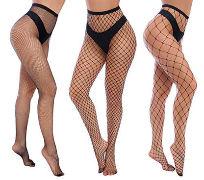 Womens High Waist Tights Fishnet Stockings Thigh High Pantyhose - color: Black-g6