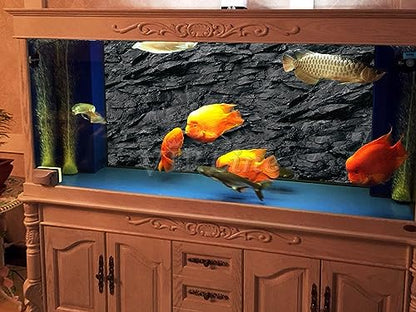 VIP. LINE 3D Effect Black Stone Texture Aquarium Background Poster Fish Tank Backdrop Decorations PVC Background (48" x 18"/ 122 x 46cm) - size: 48" x 18"/ 122 x 46cm