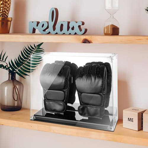 MMA Glove Display Case with Mirrored Back and Solid Base | Two-Glove Acrylic Holder for MMA, Boxing, Kickboxing and Sparring Gloves; Watch the Video to Assemble