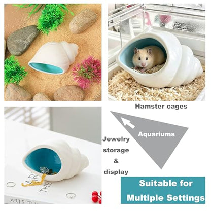 Ceramic Conch Betta Tank Decor,Beach-Themed Aquarium Hideout | For Bettas, Axolotls, Shrimp & Hamsters,Easy to Clean,Fits Small/Medium Tanks/Cages,or Decorative desktop jewelry organizer