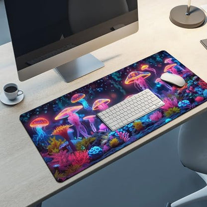 KeKee Glowing Colorful Sea Aquarium Neon Large Mouse Pad Gaming Mousepad Desk Pad for Keyboard and Mouse Mat Non-Slip Base 40x90cm, Style