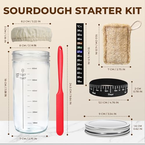 Sourdough Starter Kit, 650mL/24oz Wide Mouth Sour Dough Glass Jar Container with Lid, Fermentation Tank for Sourdough Bread Baking Supplies, Perfect for Beginners & Pro Bakers, transparent