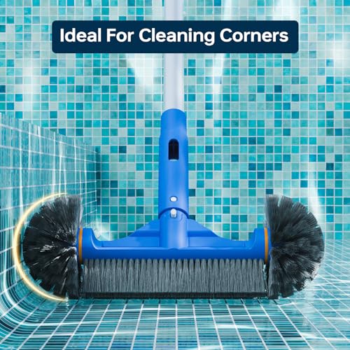 Deluxe Swimming Pool Cleaning Kit Including Half-Deep Fine Mesh Pool Leaf Skimmer Net,12" Round Pool Brush Head & 70.5" Pole, for Above Ground Pools,Ponds,Spas,Hot Tubs