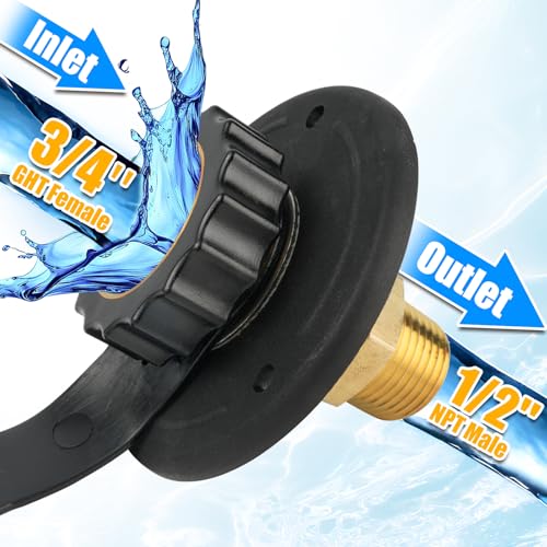 RV Water Inlet Connection City Water Fill Inlet Flange Brass with Check Valve RV Water Hose Connector City Water Fill Flange City Water Hookup for Camper (Black) - color: Black