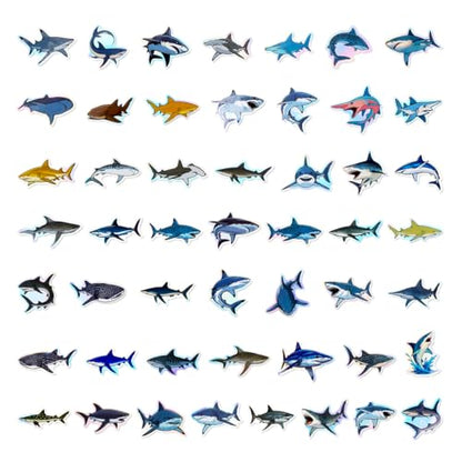 100pcs Holographic Shark Waterproof Vinyl Stickers - Cool Ocean Animal Decor & Party Favors for Laptop, Water Bottle, Classroom