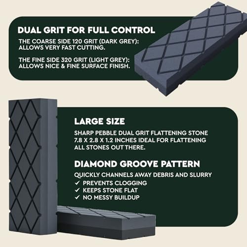 Sharp Pebble Large Flattening Stone- Dual Grit Coarse/Fine Sharpening Stones Flattener- Diamond Grooves Whetstone Fixer-Re Level Any Whetstones & Waterstones