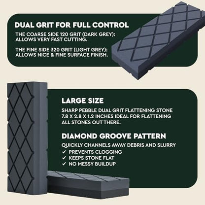 Sharp Pebble Large Flattening Stone- Dual Grit Coarse/Fine Sharpening Stones Flattener- Diamond Grooves Whetstone Fixer-Re Level Any Whetstones & Waterstones