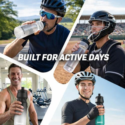 BuildLife Hockey Water Bottle, 32 OZ, 2 Pack, Black Blue+Black White - color: Black Blue+Black White
