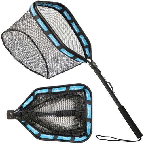 GOODCAT Floating Fishing Net with Magnetic Release, Foldable Landing Net for Kayak Boat Shore Fishing - color: B: Square-Extend Length:32.5"