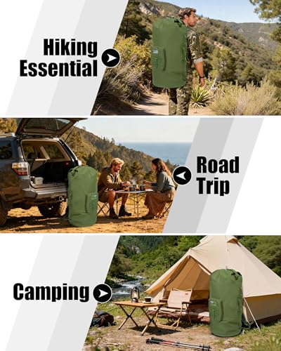PGmoon Military Duffle Bag,110L Extra Large Army Backpack | Heavy Duty Sea Bag with Removable Pocket for Camp, Outdoor or Laundry Bag (Patent Design)