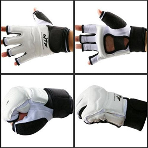 Men Kids Taekwondo Gloves Punch Bag Boxing Martial Arts MMA Sparring Grappling Muay Thai Training PU Leather Wrist Wraps Gloves - color: White, size: Large