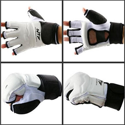 Men Kids Taekwondo Gloves Punch Bag Boxing Martial Arts MMA Sparring Grappling Muay Thai Training PU Leather Wrist Wraps Gloves - color: White, size: Large