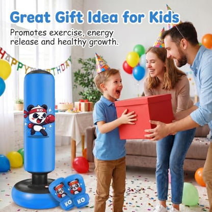 Qoosea Pedestal Punching Bags for Kids, 52in Kids Boxing Bag with Gloves - color: Dark Blue