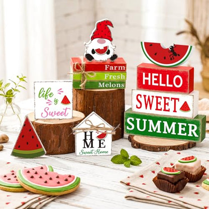 11 Pcs Watermelon Table Decorations Set Watermelon Tiered Tray Decor Summer Wooden Top Farmhouse Rustic Wooden Table Centerpieces for Home or Kitchen Office Decorations - style: Watermelon