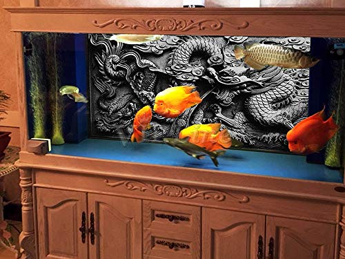 Dragon Relief Aquarium Background Poster PVC Fish Tank Decorations Landscape (30" x 18"/ 76 x 46cm) - size: 30" x 18"/ 76 x 46cm