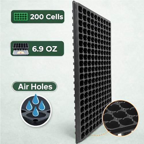 Gardzen 10 Pack 200 Cell Seed Starter Trays, 1.5" Deep Plug Tray for Seedlings, Durable Seedling Trays with Drainage Holes, Fit Standard 1020 Drip Tray for Indoor&Outdoor Use