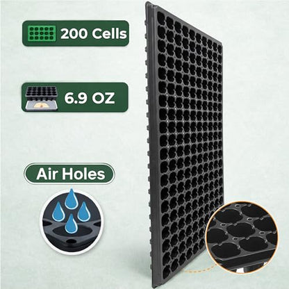 Gardzen 10 Pack 200 Cell Seed Starter Trays, 1.5" Deep Plug Tray for Seedlings, Durable Seedling Trays with Drainage Holes, Fit Standard 1020 Drip Tray for Indoor&Outdoor Use