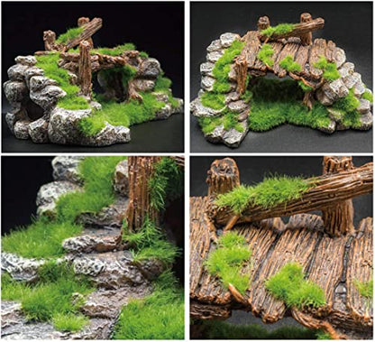 S-Lifeeling Fish Tank Decoration Moss Rockery Stone Plants Wood Ruins Landscaping Turtle Tank Decoration Fish Shrimp Shelter