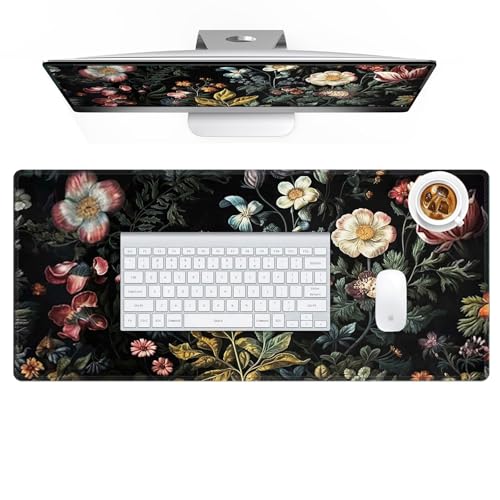 HAOCOO Vintage Aesthetic Floral Plant Desk Mat, Desk Matt for Desktop, Large Mouse Pad Drom Decor, Keyboard Mats for Desk, Computer Desk Cover Mat for Office, Home and School Accessories