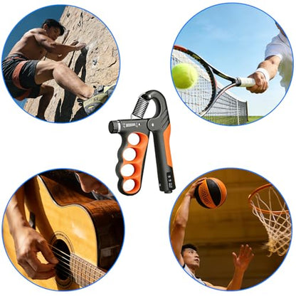 Hand Gripper Strengthener, 11-220LBs Adjustable Resistance Grip Strength Trainer with Counter, Forearm Exerciser for Injury Recovery and Muscle Building - color: Grey