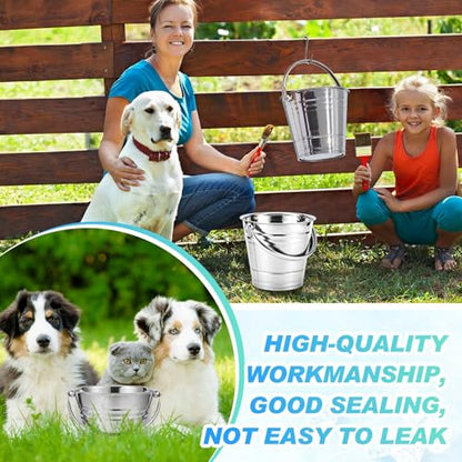 Hicarer 6 Pcs 2.1 Quart Stainless Steel Dog Water Bucket, Heavy Duty Stainless Steel Easy Clean Bucket Water Pails for Dogs Pets, for Kennels Farms Fences Cages Home - size: 2.1 Quart