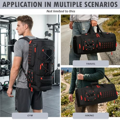 50L Tactical Gym Bag for Men and Women with Shoe & Laptop Compartment - color: Black+Red