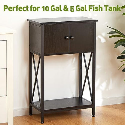 10 Gallon Fish Tank Stand with Cabinet, Double Aquarium Stand for 10 & 5 Gallon Fish Tank, Heavy Metal Stand with Stable Structure, Adjustable Table Feet & Anti-tilt Device - Black