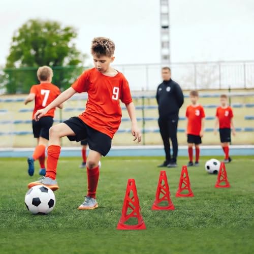 12 Pack Soccer Cones, 9 Inch Agility Cones for Soccer, Football, Basketball, Cones for Sports Training, Speed & Agility Drills, Field Marking Equipment - color: red