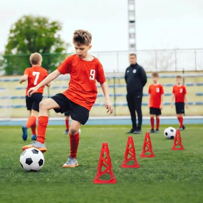 12 Pack Soccer Cones, 9 Inch Agility Cones for Soccer, Football, Basketball, Cones for Sports Training, Speed & Agility Drills, Field Marking Equipment - color: red