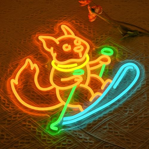 Squirrel Skiing Neon Sign for Wall Decor, Animal Snow Skiing Neon Signs Light, USB Powered Orange Squirrel Led Light Up Sign for Bedroom Pet Store Ski Area Decoration - style: Squirrel Skiing