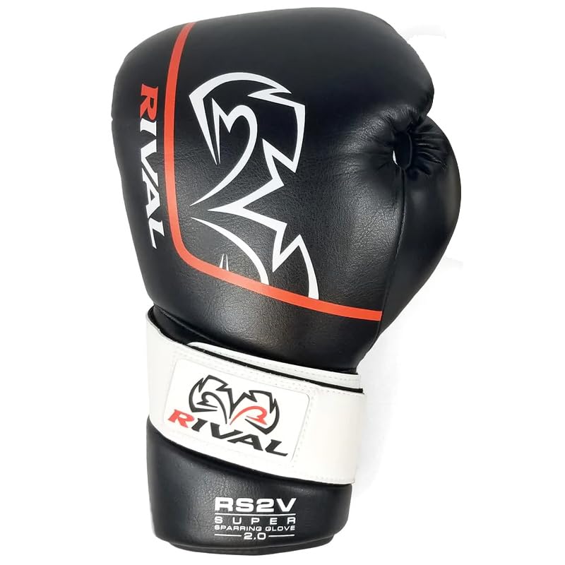 RIVAL Boxing RS2V 2.0 Super Sparring Gloves - Uses a Single Strap, Hook and Loop System Instead of Laces, Soft Inner Lining - color: Black, size: 14 oz.