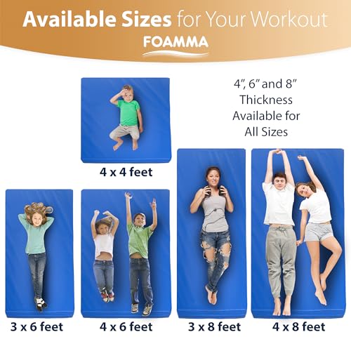 Foamma Gymnastics Mat, 8" x 4 ft x 8 ft, Blue, High-Density Landing Mat with Waterproof Cover, Ideal for Wrestling, Tumbling, Kids & Adults – Gymnastics Equipment for Indoor & Outdoor Use - size: 4ft x 8ft, style: 8" Thickness