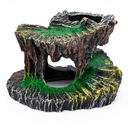 Aquarium Fish Tank Decorations, Montain Ornaments Accessories Decor for Small Aquarium, Spiral Staircase x 1pc, Aquatic Plants x 4pcs