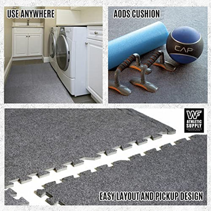 WF Athletic Supply Carpet Top EVA Foam Floor Tiles, Carpet Texture Surface Puzzle Interlocking Mats for Home Gym, Kids Room & Living Room; 24-inch x 24-inch x 12-mm per Tile