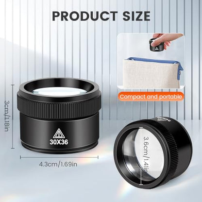 Magnifying Glass 30X Jewelers Loupe Magnifier Portable Handheld Pocket Magnifier Lens for Close Work Crafts Jewelry Repair Reading Coins Stamps Map(30X-Handheld)