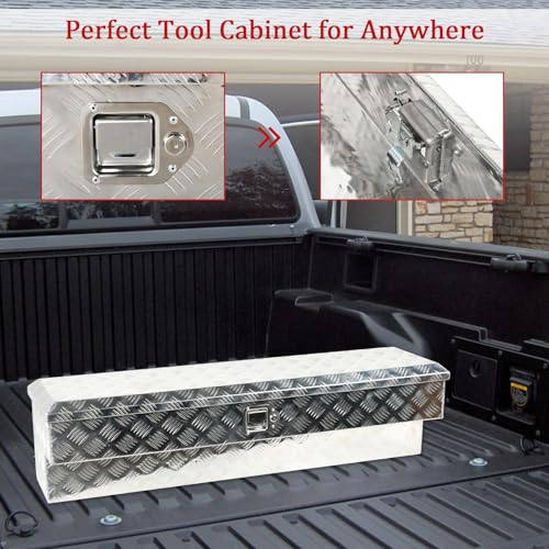 48"X8"X12.5" Inch Silver Aluminum Side Mount Truck Tool Box Pickup RV Trailer Truck Bed Toolbox Storage Organizer W/Side Handle, Lock & Keys