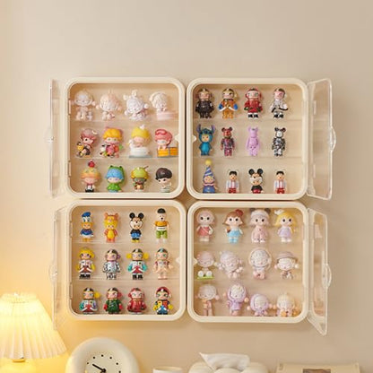 Wall Mount Display Case for Figures - Space Saving & Adjustable Acrylic Storage Box with Magnetic Door, Dustproof & Moisture Proof for Lego Pop Mart Action Figures (Cream)