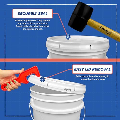 5 Gallon Plastic Bucket with Airtight Lid | Food Grade Bucket | BPA-Free | Heavy Duty 90 Mil All Purpose Pail | One 12" Rubber Mallet & One Lid Opener Included | 1 Pack