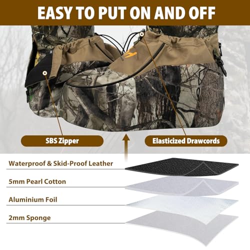 600D Insulated Boot Covers, Camo Hunting Gear, Cold Weather | Water-Resistant, Non-Slip, PU Leather, Pull-On, Suitable for Hunting, Fishing, Camping, and Outdoor Activities - size: Large