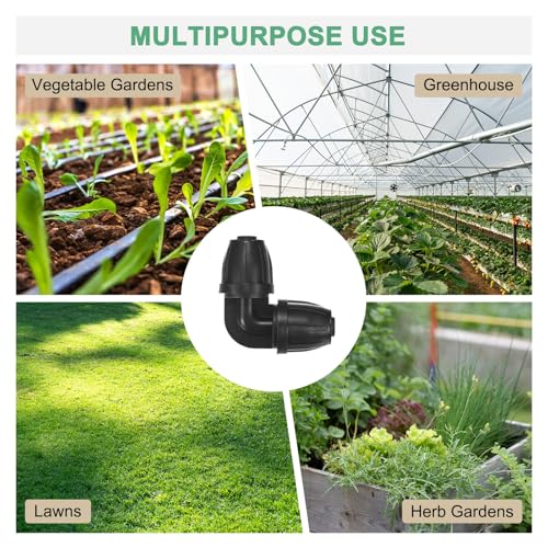 M METERXITY 10-Pack Drip Irrigation Barbed Locking Fittings, 3/8 Inch Elbow Tubing Connector Plastic Coupling for Greenhouse/Aquarium/Garden Watering System, Drip Irrigation Kit Parts