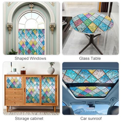 Rainbow Privacy Window Film Stained Glass Window Film That is Adhesive-Free, Residue-Free, Reusable, and Easy to Install with Tools. (Rainbow, 17.5 X 78.7 in) - color: Rainbow, size: 17.5 x 78.7 In