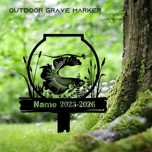 Betta Splendens Fish Personalized Memorial Garden Stake, Laser Cut Metal Headstone, Outdoor Yard Grave Marker, Aquatic Pet Remembrance Plaque