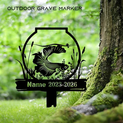 Betta Splendens Fish Personalized Memorial Garden Stake, Laser Cut Metal Headstone, Outdoor Yard Grave Marker, Aquatic Pet Remembrance Plaque